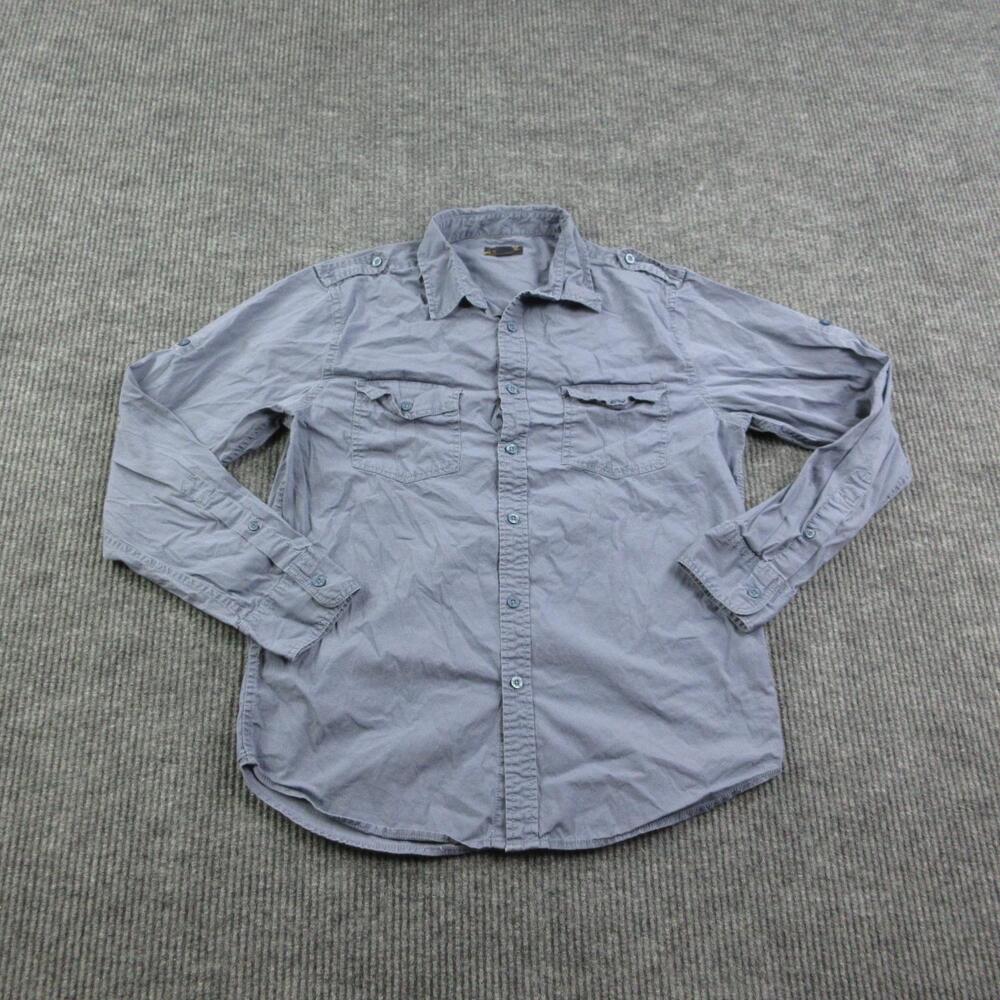 Helix Shirt Mens Medium Blue Button Up Long Sleeve Cotton Spandex Casual Pockets